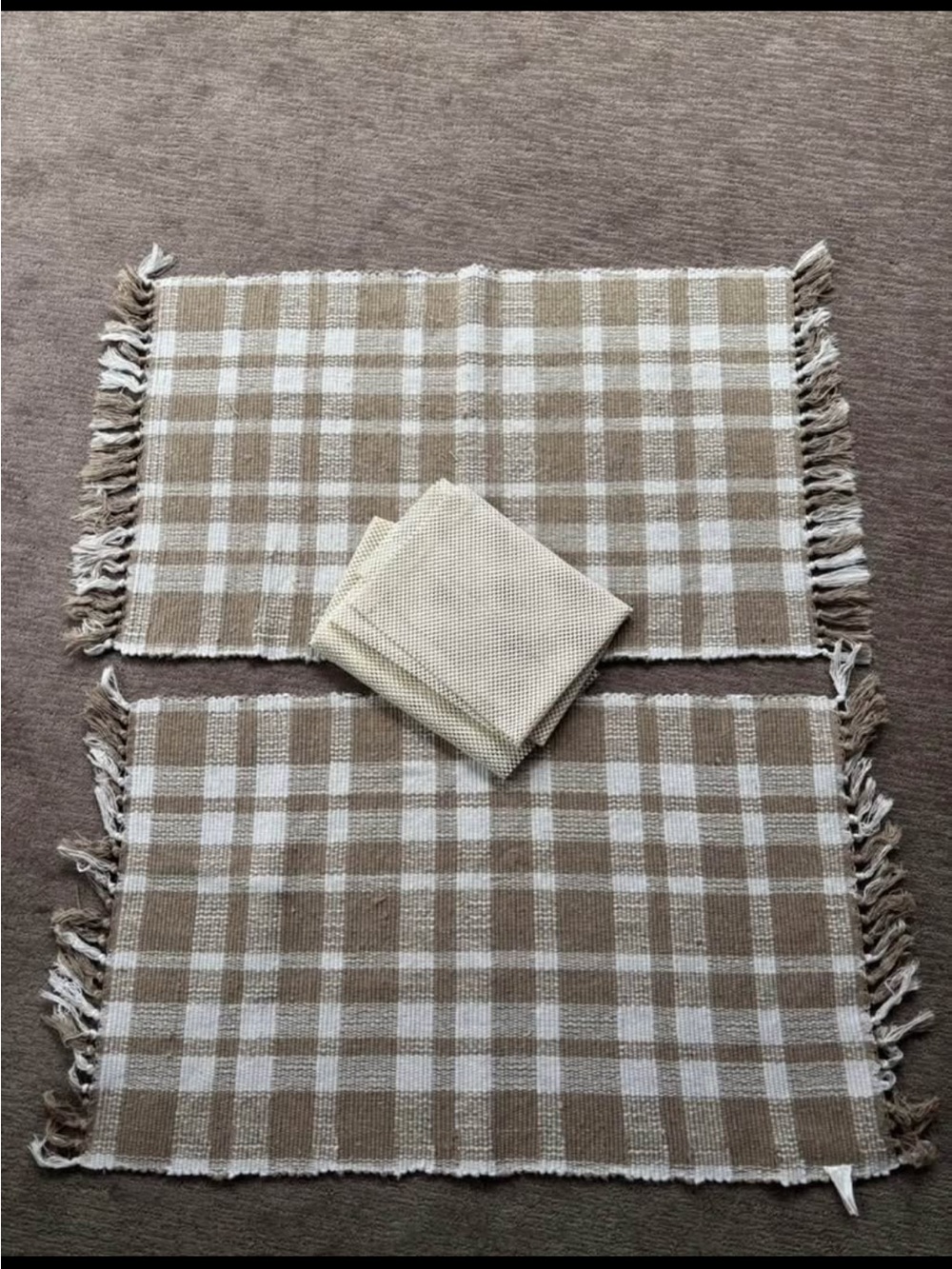 Neutral Plaid Rugs Set of 2 - Includes Non-Slip Pads